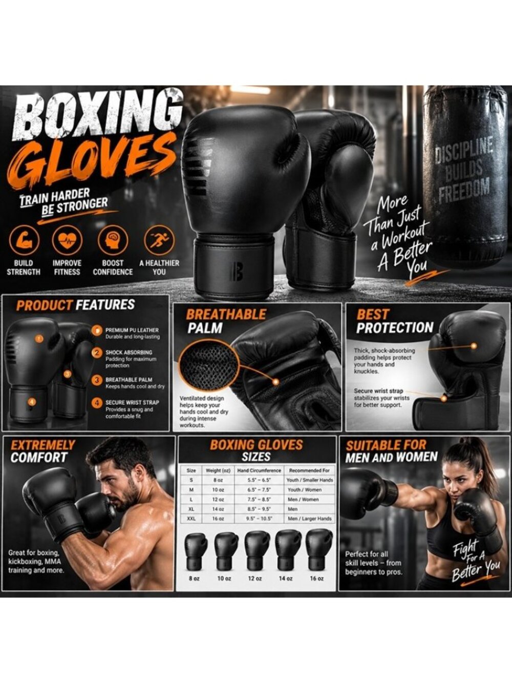 Boxing Kickboxing Mixed Martial Arts Maui Thai MMA Heavy Bag Boxing Gloves 14oz